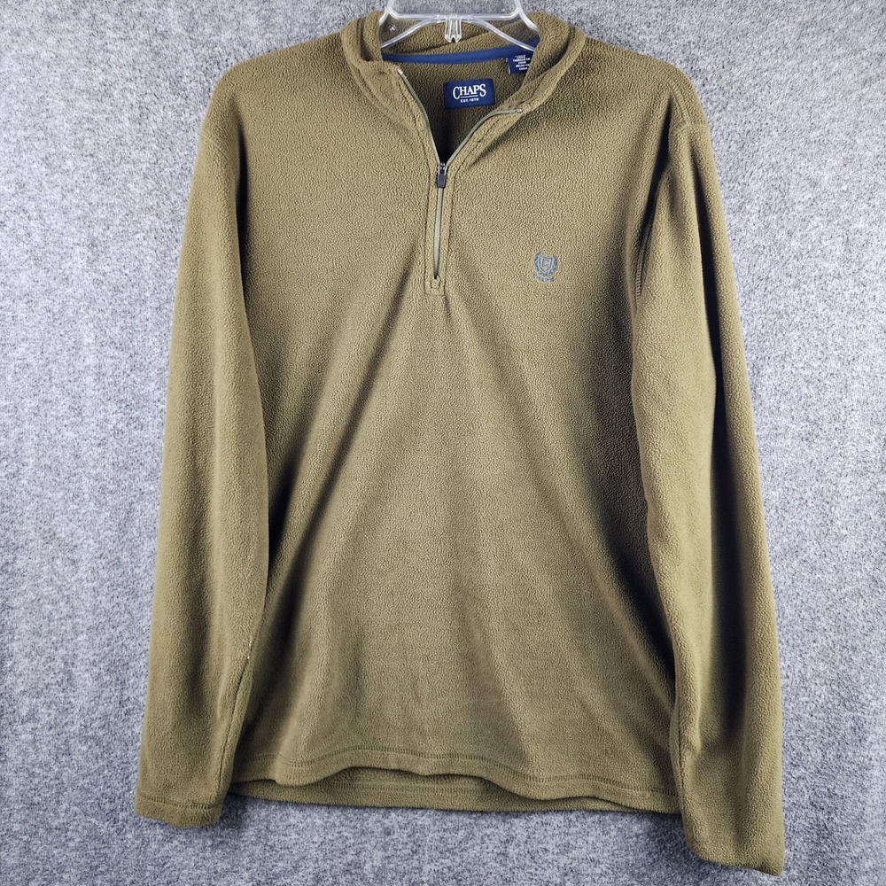 Chaps Pullover Mens L Quarter-Zip Olive Green Fleece Logo EUC